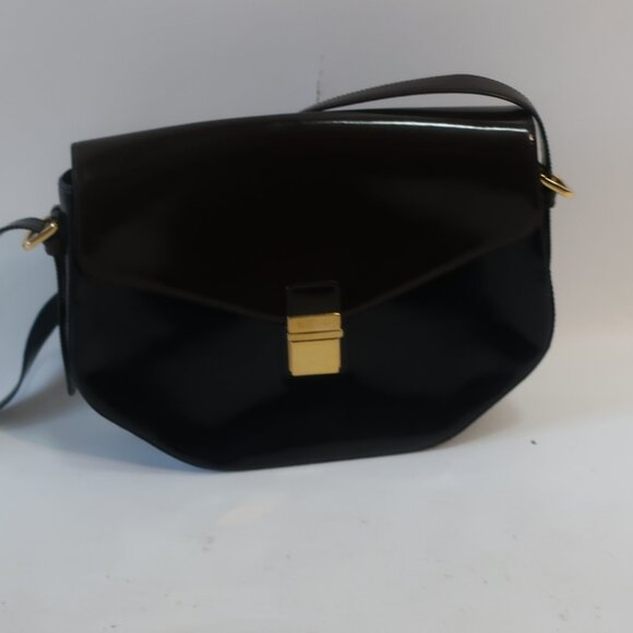 Womens Moschino 453248 Brown Black Matted Patent Leather Shoulder Handbag - Picture 1 of 16